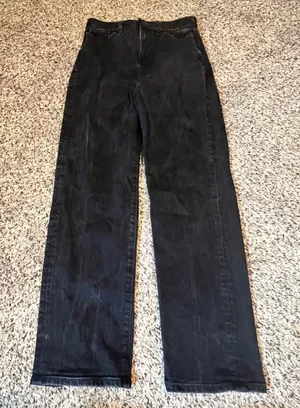 LOFT The Straight‎ High Rise Jeans Faded Black Faux Leather Trim Size 24/00 thumbnail 1