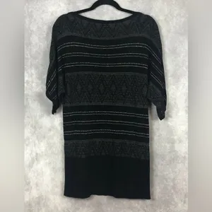 White House | Black Market Black Silver Shimmer Dolman Sweater Mini Dress Tunic XL thumbnail 7