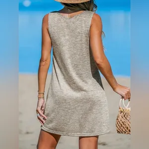 Cupshe Lightweight Tan Asymmetrical Ruched SleevelessSundress Coverup Size Small thumbnail 2