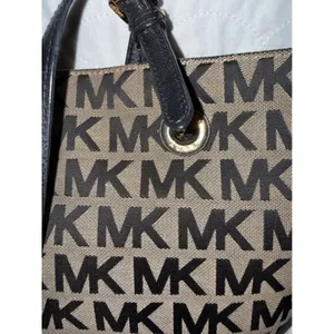 Michael Kors MK Signature Monogram Jacquard Tote Bag Black Tan Gold Hardware thumbnail 3