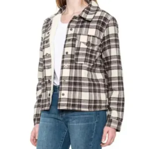 Lucky Brand Sherpa Lined Shacket Brown Tan‎ Plaid Small Outdoorsy Cabin Cozy thumbnail 2