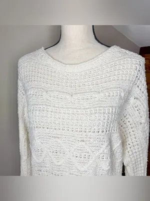 Abercrombie & Fitch Cream Ivory Mixed Open Knit Long Sleeve Sweater Medium M thumbnail 3