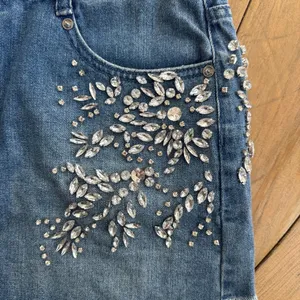 Free People Shine Bright Shine Far Medium Wash Denim Rhinestone Mini Skirt thumbnail 4