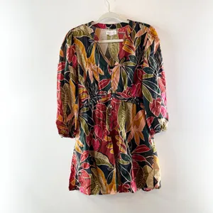 Velvet by Graham & Spencer Tessa Leaves Print Puff Sleeve Mini Dress Multi XS thumbnail 4