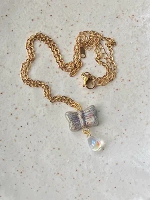 Handmade Czech glass butterfly fairy whimsy dainty necklace🦋 thumbnail 4