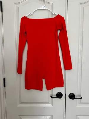 SKIMS Off-Shoulder Long Sleeve Bodysuit Romper in Ruby thumbnail 5