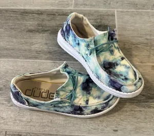 Hey Dude Shoes Youth 4 Womens 5 Wendy Tie Dye Ocean Storm Sneakers Flats thumbnail 1