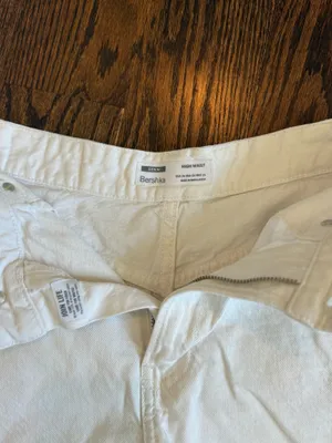 Bershka White High Waist Denim Shorts thumbnail 3