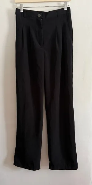 LOS ANGELES APPAREL | Black Poly Pleat Front Trousers | Medium thumbnail 1