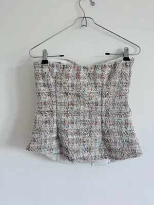 Coquette Tweed Corset Top Pearl Buttons Strapless Medium thumbnail 4