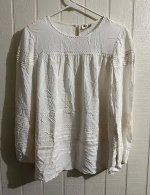 MSSP Max Studio Specialty Products White Eyelet Lace Pintuck Blouse Small thumbnail 1