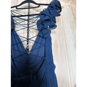 NWT Lulus Soiree Celebration Navy Blue Ruffled Lace-Up Maxi Dress Wedding Sz XL thumbnail 7