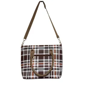 Kate Hill Brown Plaid Crossbody Shoulder‎ Convertible Adjustable Handbag Purse thumbnail 2