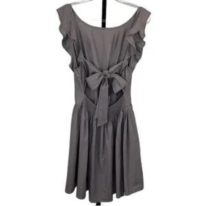 Wishlist Apparel Dress Women L Gray Cotton Ruffle Tie Back Cottagecore Boho Mini thumbnail 2