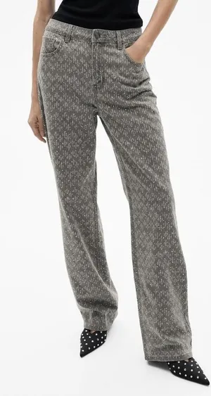 NWT Mango MNG Wide Leg Sequin Jeans Women's Sz 8‎ Gray Denim Rhinestone Festival thumbnail 1