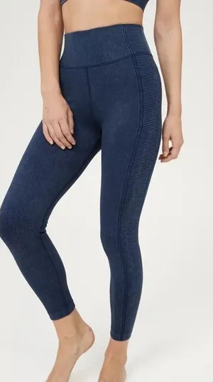 Aerie‎ OFFLINE Leggings Medium M Navy Blue Denim Wash Seamless Ribbed High Rise thumbnail 1