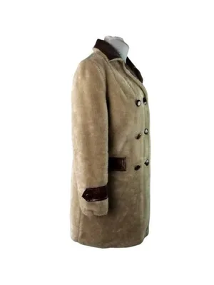 Vintage Fingerhut Fashions Fur Leather Coat Double Breasted Buttons Beige Sz 12 thumbnail 8