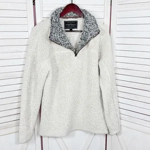 True Grit Faux Sherpa Jacket Women Small Beige Pullover Sherpa Quarter Zip Teddy thumbnail 8