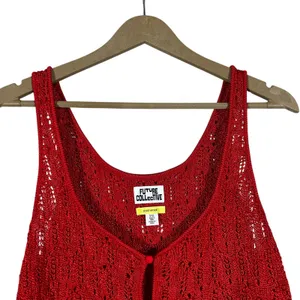 Future Collective Jeneé Naylor Pointelle Crochet Tank Top Red Boho Knit Size XXL thumbnail 2