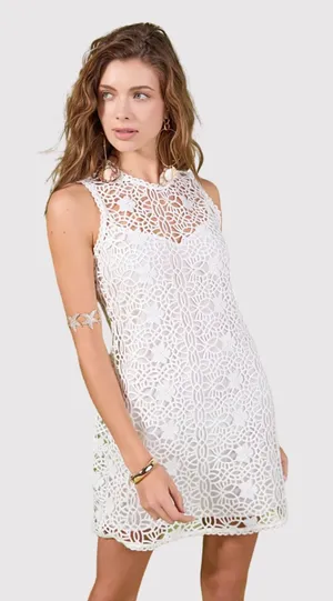 NEW English Factory Mini Dress White Chanall Floral Crochet Overlay A Line Small thumbnail 1