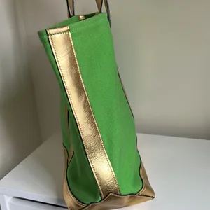 Lauren Ralph Lauren Green and Gold Summer Canvas Tote thumbnail 3