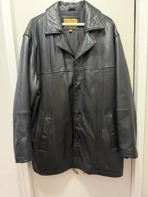 Boston Harbour Men's Black Leather Button Overcoat Quilted Lined Point Collar thumbnail 1