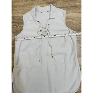 Minimalist Linen Blend Womens Tunic Top Size M Light Blue Lace Up Sleeveless‎ thumbnail 4