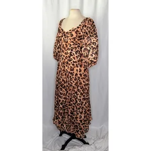 Anthropologie HUTCH Twist Puff Midi Dress Animal Leopard Print Smocked Medium thumbnail 6
