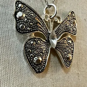 Silver tone Butterfly pendant necklace thumbnail 3