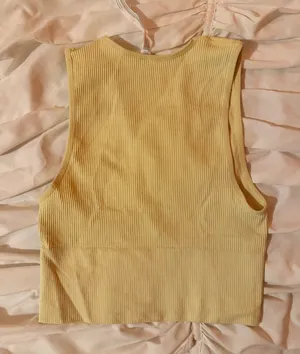 Urban Outfitters Yellow V Neck Ribbed Crop Top thumbnail 2