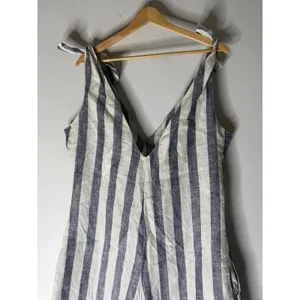 Scar Linen white blue Striped Palazzo Leg Jumpsuit Medium NWT thumbnail 6