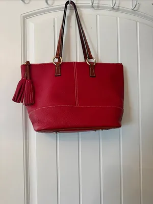 Dooney & Bourke Red Pebbled Leather Tote with Brown Handles thumbnail 2
