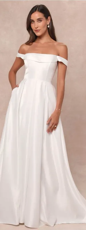 LULU’S Extraordinary Vow White Off-the-Shoulder Maxi Dress with Pockets thumbnail 1