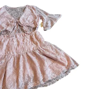 Free People Lala Dawn Rose Pink Lace Mini Dress Cutout Tie Front Size Large NWT thumbnail 4