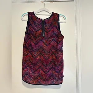 Japna Sleeveless Women Sz: L Chiffon Zigzag Colorful Tank Blouse Top. Zip Back. thumbnail 2