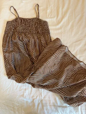 A New Day Target Women’s Medium Brown White Smocked Maxi Dress Striped thumbnail 1