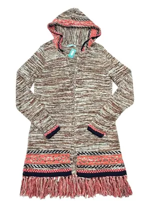 Maurices Hooded Southwestern Cardigan Boho Western Fringe Marled Knit Sweater thumbnail 1