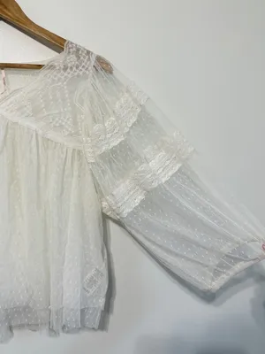 Free People Boho Floral Lace True Candy Top Size XS White Mesh Sheer Festival thumbnail 4