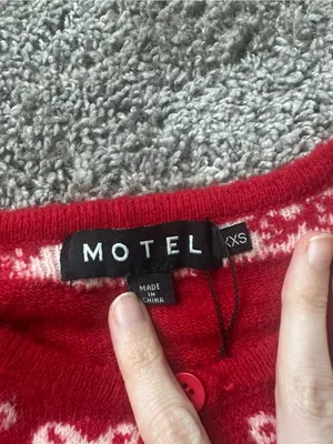 Motel Rocks Red Cropped Cardigan with White Bow Detail thumbnail 4