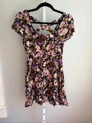 Kimchi Blue Purple Floral Babydoll Mini Dress xs thumbnail 2