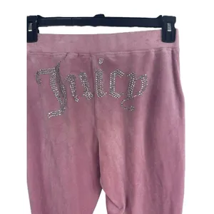 Juicy Couture Velour Dusty Rose Mauve Juicy Rhinestone Spell out Jogger Pants S thumbnail 2