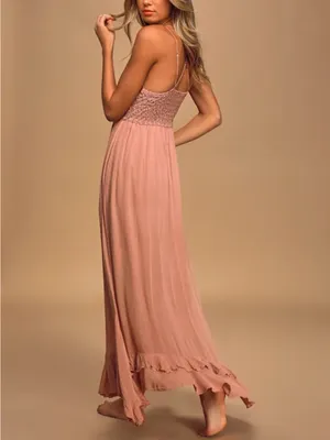Free People Adella Maxi Slip Rose Pink Lace Dress Size M thumbnail 2