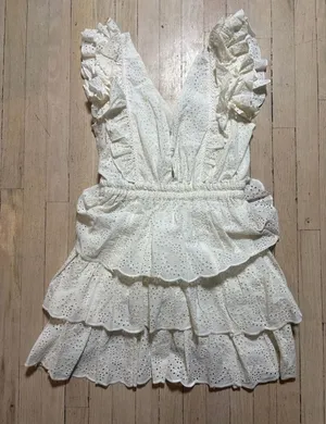 Love The Label White Eyelet Ruffle Tiered Mini Dress thumbnail 1