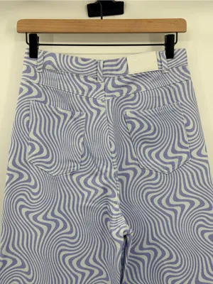 SHEKOU Psychedelic Swirl Wide Leg Jeans Medium‎ Purple Blue Y2K Satin thumbnail 5