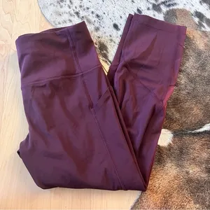 LULULEMON Burgundy Pace Rival‎ High-Rise Crop 22" Athletic Leggings Size 6 thumbnail 4