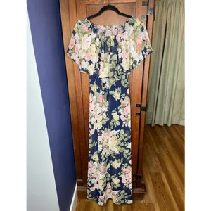 Show Me Your Mumu Hacienda Maxi Dress Small Navy Floral Off Shoulder Boho Resort thumbnail 5