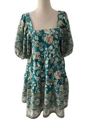 Band of the Free Green Floral Above the Knee Babydoll Dress Women Sz Small |57-9 thumbnail 1
