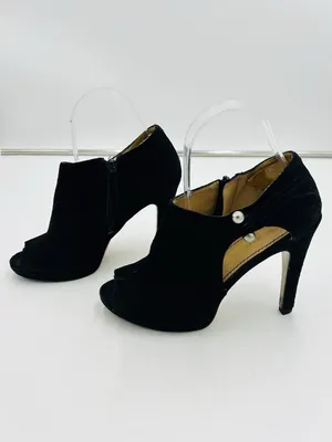 Nine West Evenly Black Suede 4" Heel Open Toe Silver Ball Details Sz 6.5M thumbnail 5