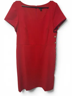 Ann Taylor plus size Red Side Button Sheath Dress Short Sleeve Scoop Neck Lined‎ thumbnail 1