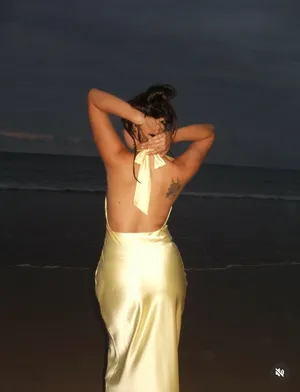 Zara butter Yellow Backless Halter maxi Dress holiday evening wedding thumbnail 8